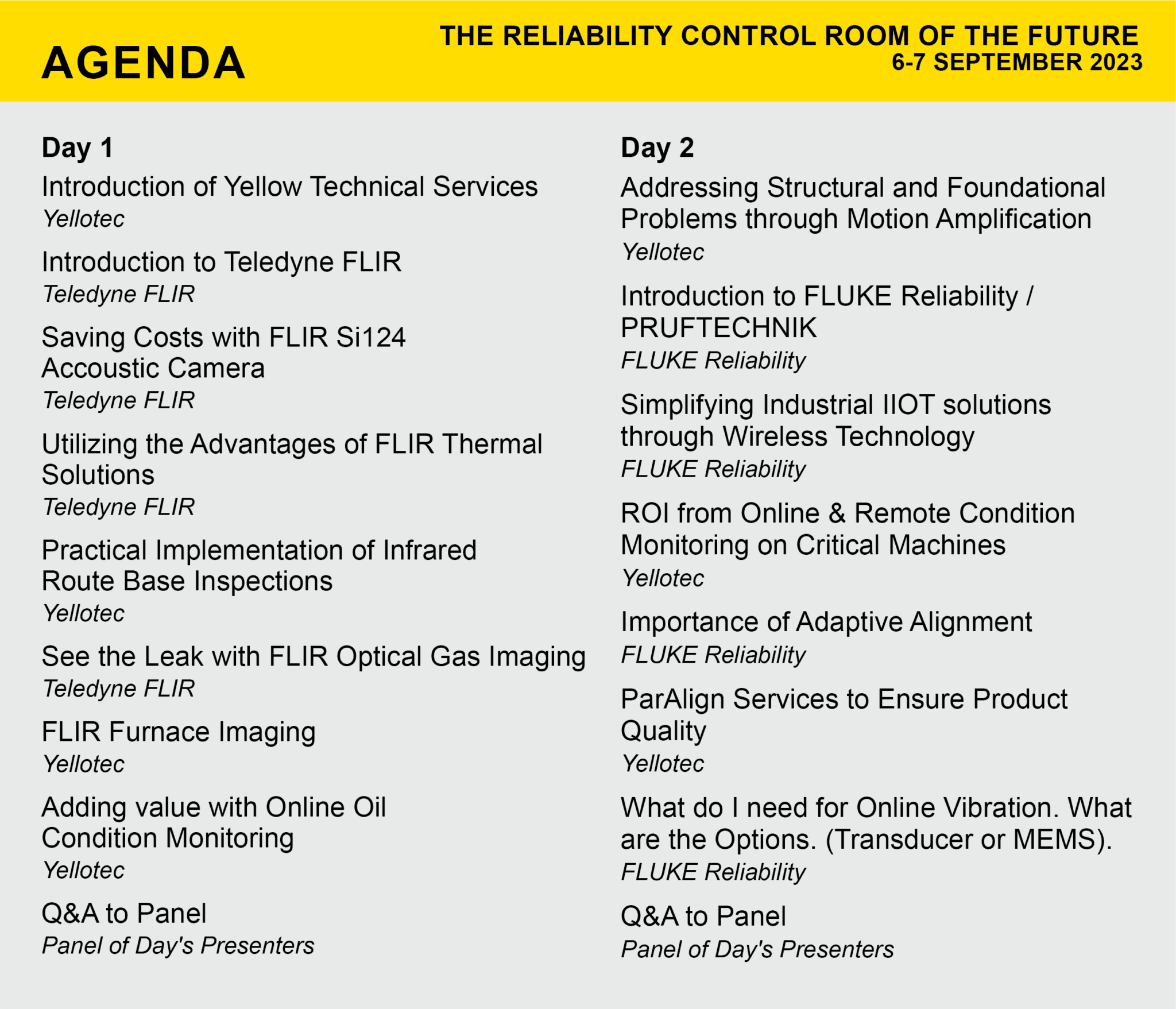 Yellotec Seminar Agenda